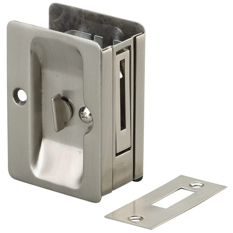 3-7/32" (82 mm) Pocket Door Pull  Rectangular Brushed Nickel Privacy